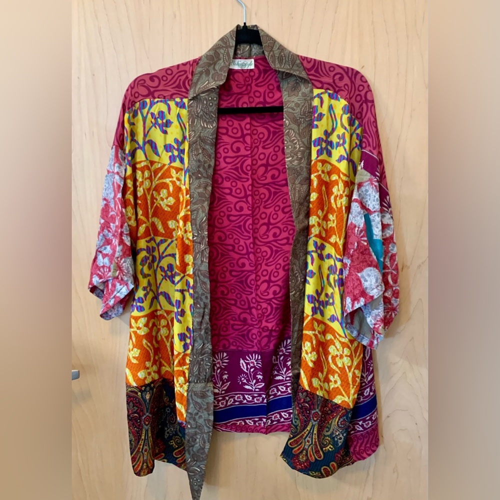 Boho Style Patchwork Short Kimono Multicolor Open… - image 1